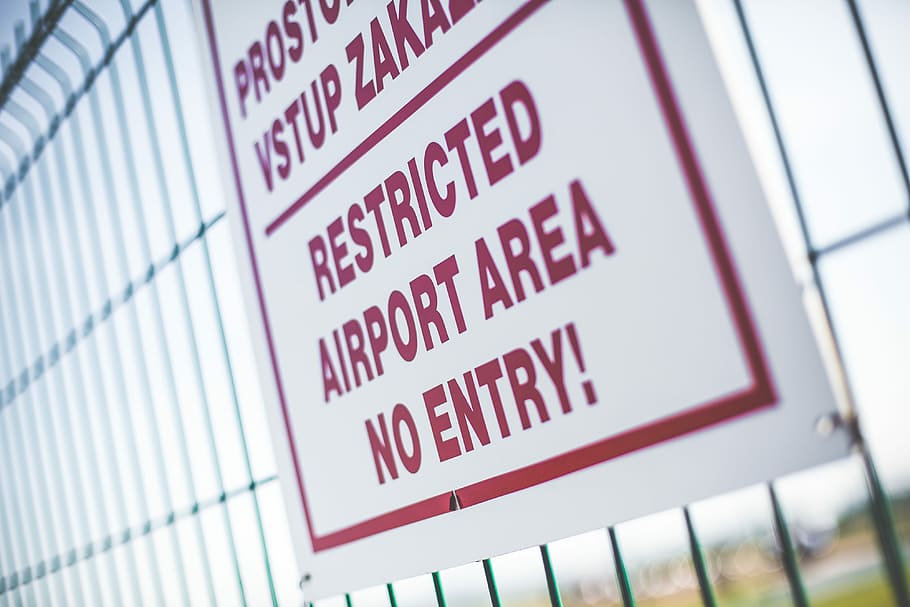 tanda area bandara -, entri !, Terbatas, Bandara, Area, Tanda, Tidak Masuk, pesawat terbang, pagar, penerbangan