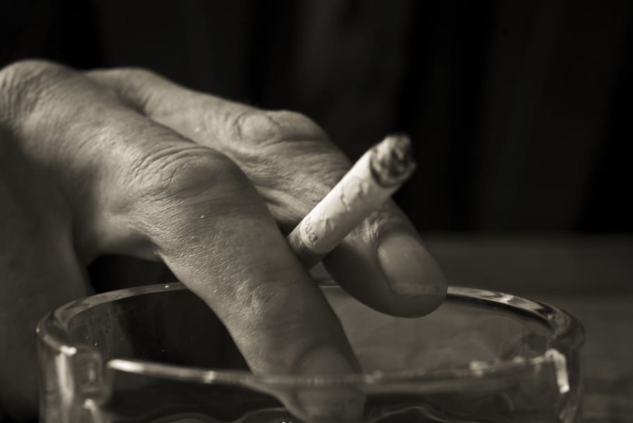mão, fumaça, cigarro, estilo de vida, homem, vício, hábito, tabaco, viciado, segurando