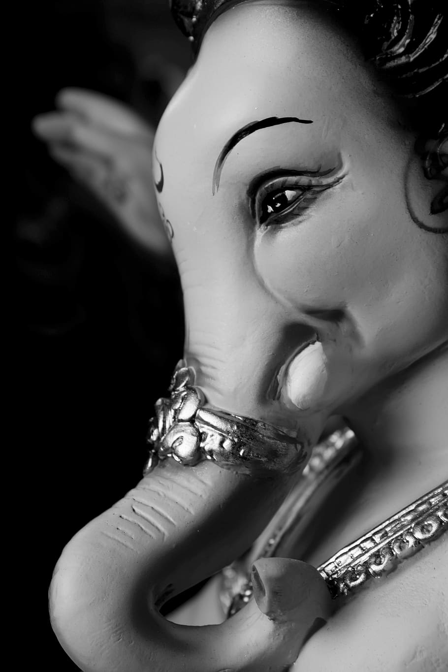 shree ganesh, ganpati bappa, statue, lord ganesha, one person, headshot, jewelry, indoors, portrait, close-up
