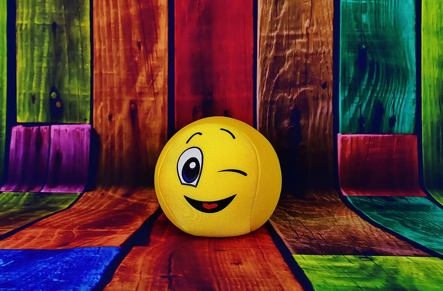yellow, emoji, multicolored, wood parquet, graphic, wallpaper, smiley, wink, funny, laugh