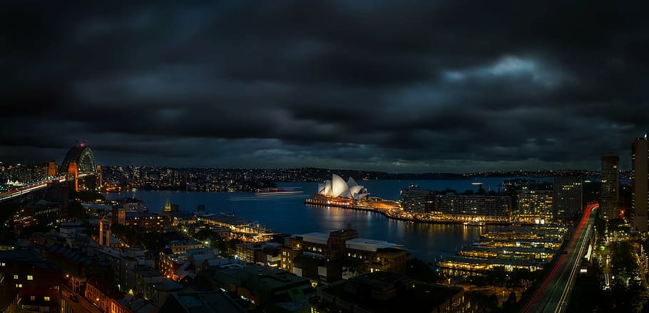 sydney opera house, sydney, australia, panorama, night, evening, city, urban, opera house, landmark