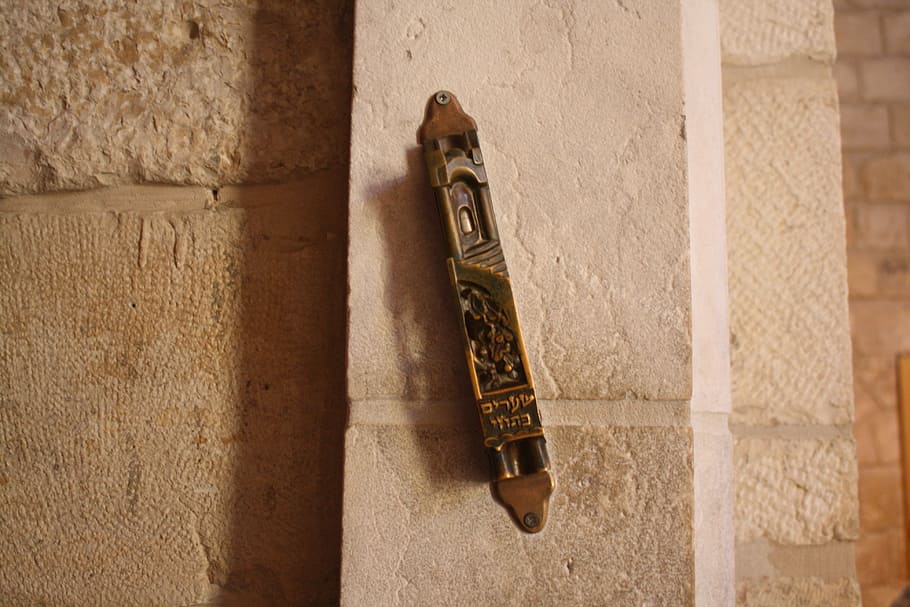 brown wooden decor, mezuzah, judaism, israel, jersualem, doorway, tradition, jew, jewish, symbol