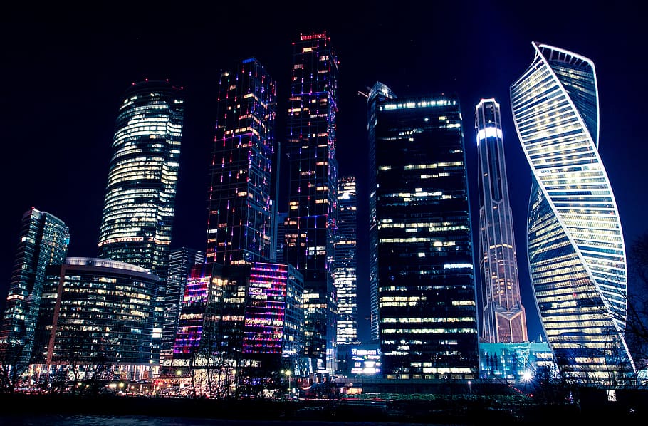 city skyline, nighttime, night, lights, night lights, night city, moscow, night view, russia, night moscow