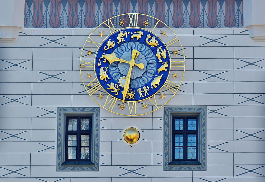 round gold, framed, analog wall clock, 9:32, clock tower, toy museum, marienplatz, munich, clock, time
