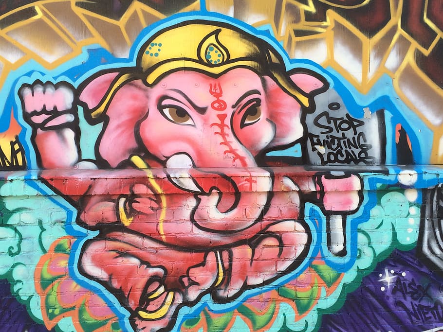 Mission, Murals, Street Art, Elefant, graffiti, multi colored, close-up, day, painted image, art and craft