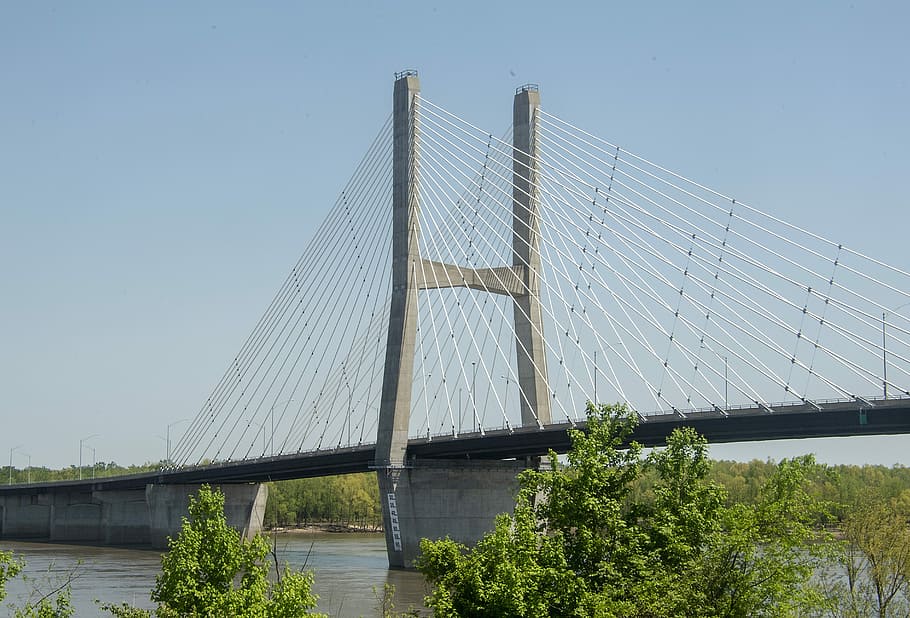 gray bridge, bridge, span, architecture, river, landmark, travel, water, structure, construction