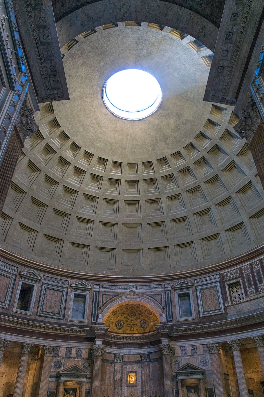 pantheon, oculo, rome, architecture, low angle view, built structure, dome, building exterior, history, the past