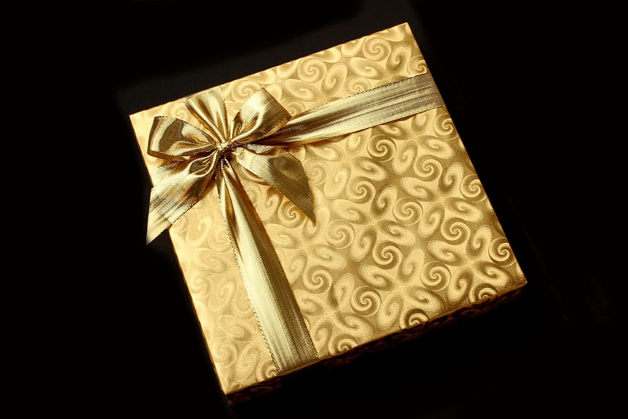 foto, amarillo, caja de regalo, negro, fondo, regalo, caja, presente, recreación, cinta