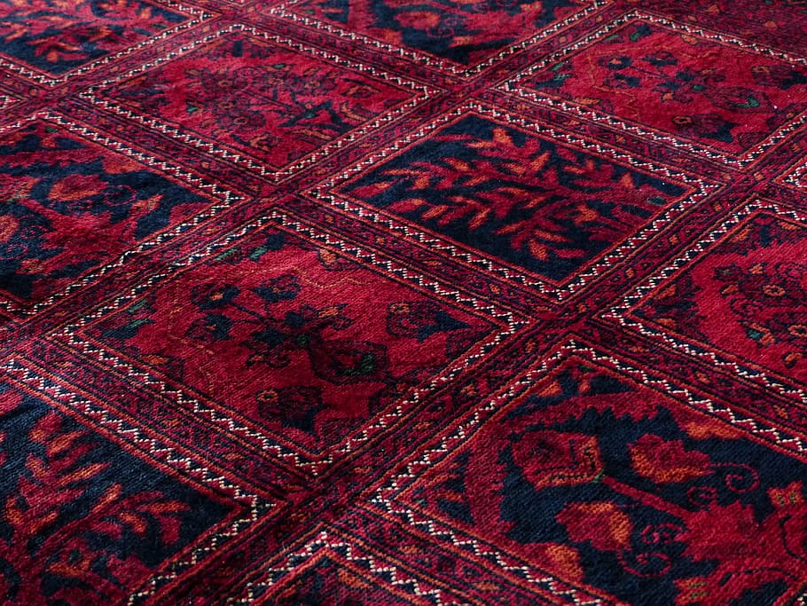 vermelho, preto, floral, tapete da área, tapete, amarrando, seda, lã, centro de tecelagem de tapetes, tecer