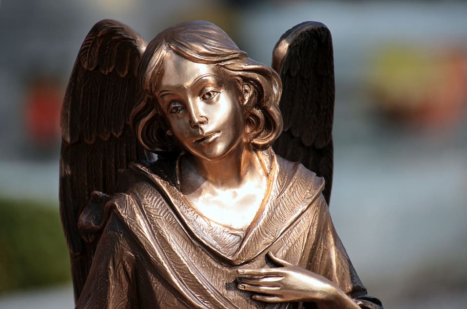 brass angel statuette, angel, consolation, mourning, statue, angel figure, symbol, angel wings, angel face, sweet