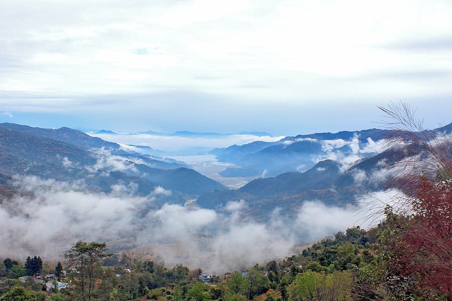 paisaje, natural, naturaleza, nepal, pokhara, lago, niebla, asia, agua, annapurna