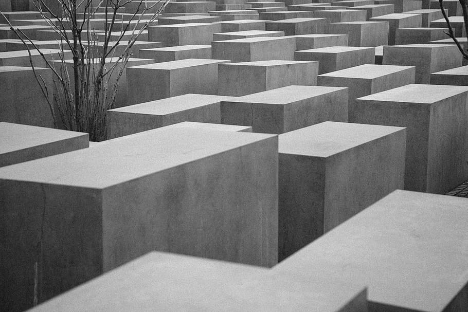 blocos, plantas, concreto, arquitetura, preto e branco, nenhuma pessoa, memorial, bloco, repetição, em uma fileira