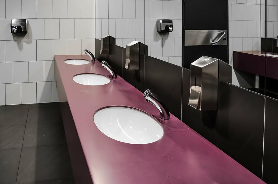 фиолетовый, ванная, раковина, зеркало, туалет, чисто, общественный туалет, зеркала, Ванная комната, Главная