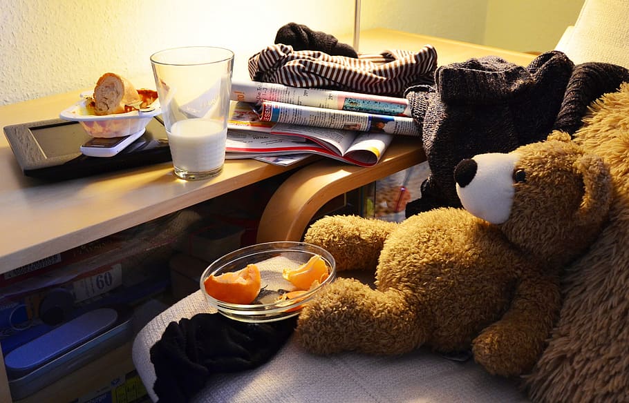 brown, bear, plush, toy, clutter, youth rooms, messy, a mess, mess, stuff
