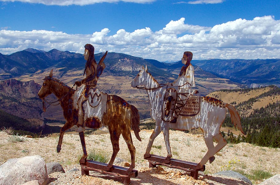 chief joseph highway, metal, sculpture, nez perce, mountains, dead, indian, pass, nature, remote
