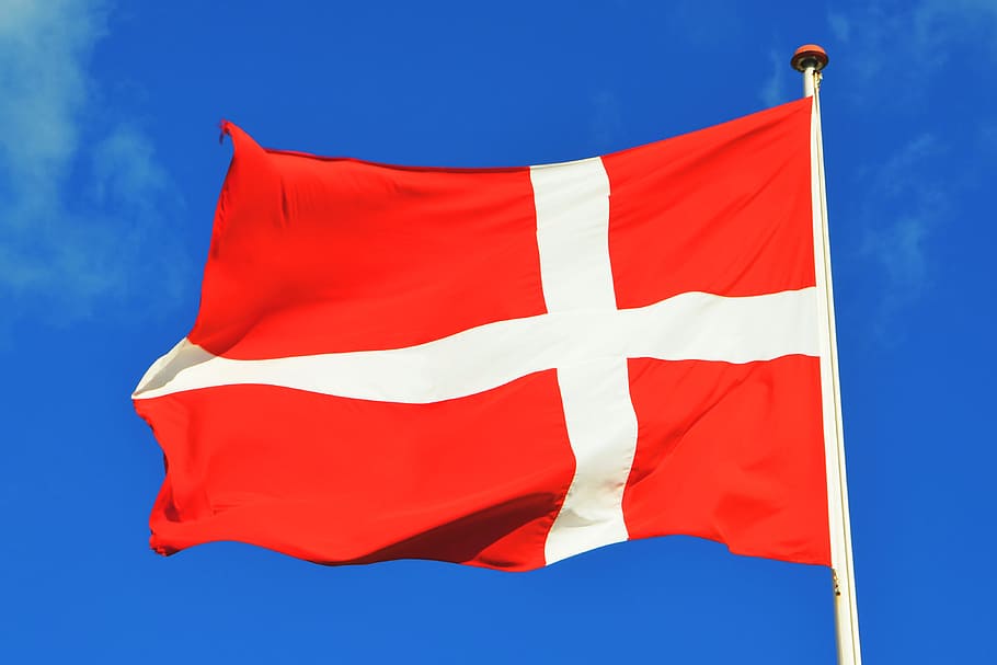 nacional, bandera, Dinamarca, bandera nacional, bandera de Dinamarca, varios, banderas, azul, cielo, viento