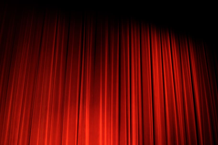 red, black, stage curtain, curtain, stage, theater, decorative, show, curtain on, cinema