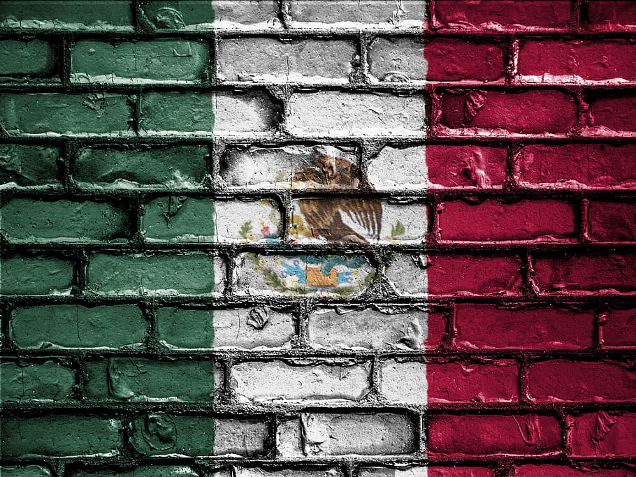 mexico flag painting, brick wall, flag, banner, nation, emblem, country, national, patriotic, symbol
