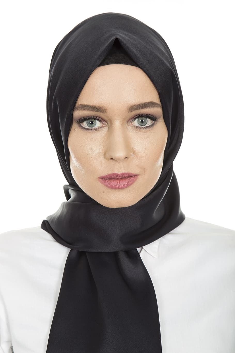 woman, wearing, black, headdressewr, hijab, head cover, hair, scarf, women's, long hair