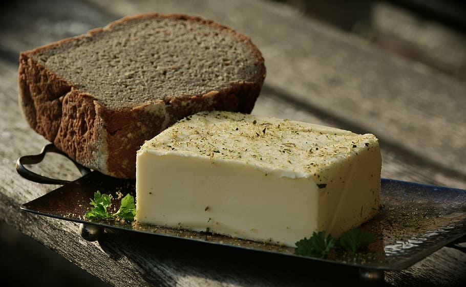 foto, queso, plato, mantequilla, buena mantequilla, grasa, nutrición, saludable, mantequilla de hierbas, hierbas