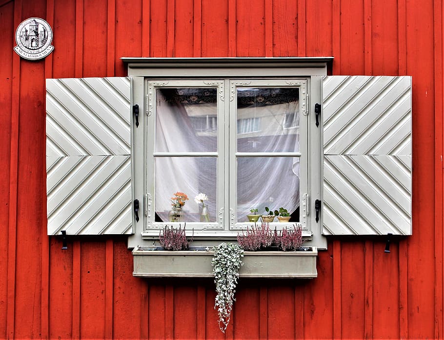 ventana, fachada, edificio, Estocolmo, fascia de madera, persianas, madera, casa, vivienda, pared