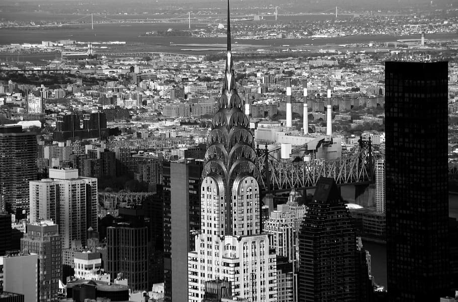air shot, city buildins, new york, sky, city, urban, manhattan, empire, landmark, building