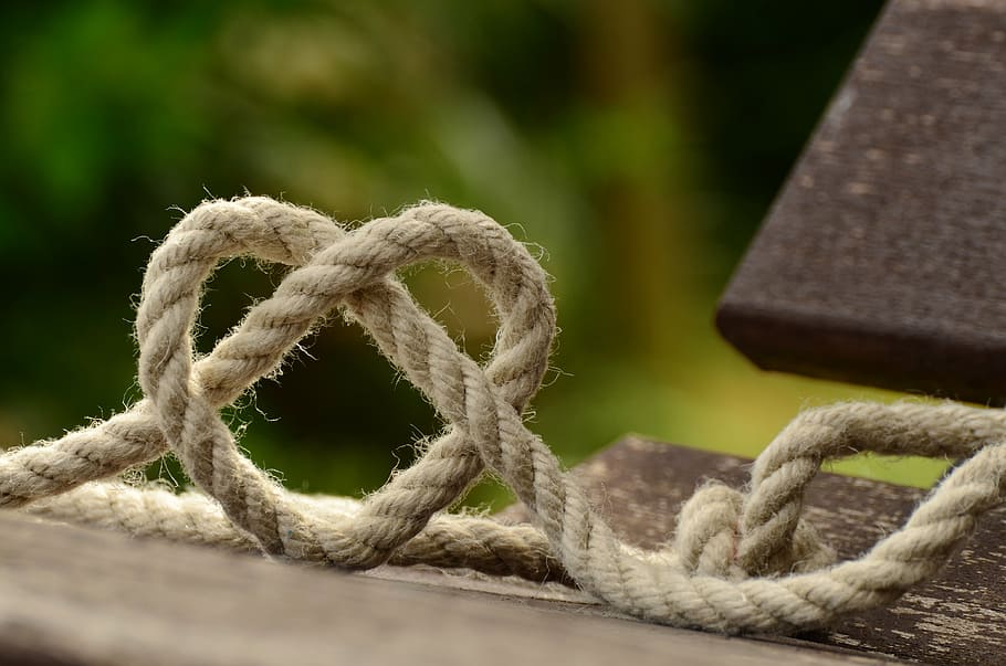 tilt lens photography, brown, rope, knitting, heart, love, together, friendship, knot, twisted ropes