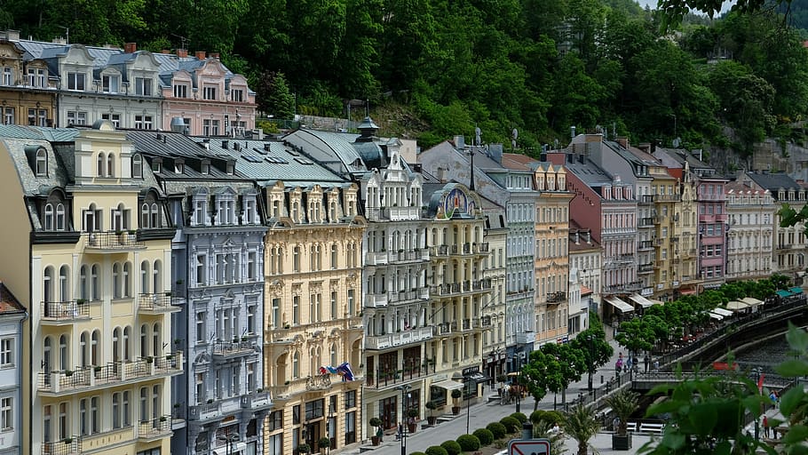 karlovy vary, karlovy-vary, spa, historically, czech republic, river, historic center, building exterior, architecture, built structure