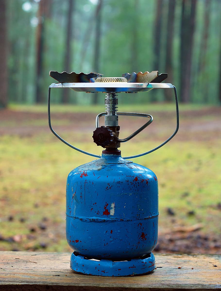 blue propane stove, gas, gas cylinder, torch, camping, holidays, camping trip, cooking, energy, fuel