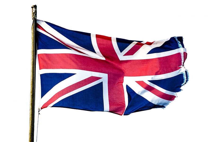ondeando, bandera, unido, reino, jack, unión, británico, londres, estado, nacional