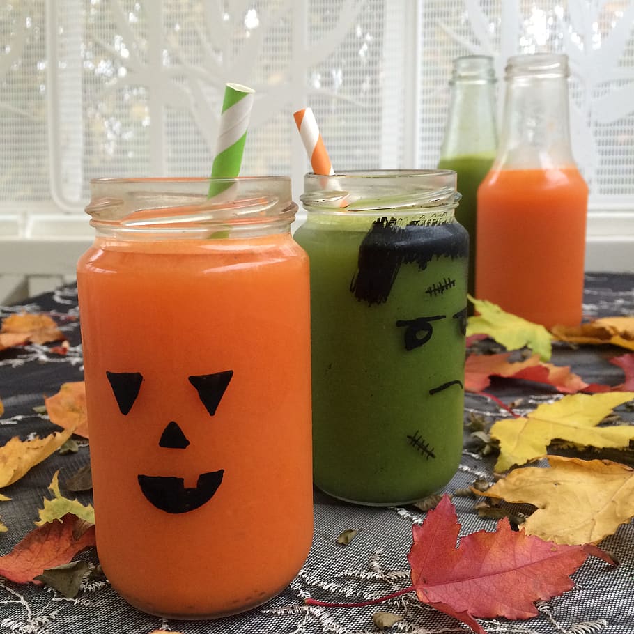 halloween, juice, organic, carrot juice, freshly squeezed juice, ghost, pumpkin, crafts, coffee break, autumn