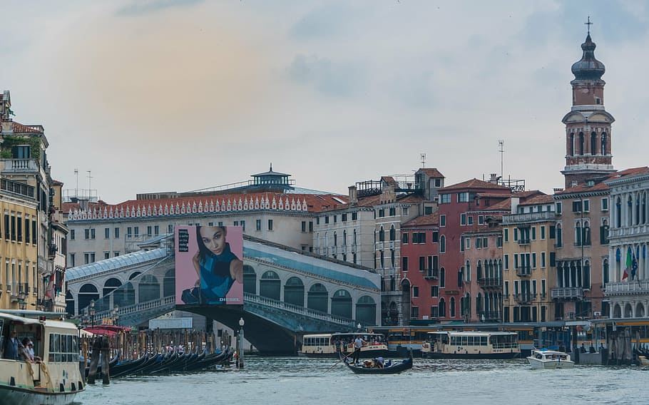 Venesia, Italia, jembatan rialto, matahari terbenam, Eropa, kanal, perjalanan, air, pariwisata, arsitektur