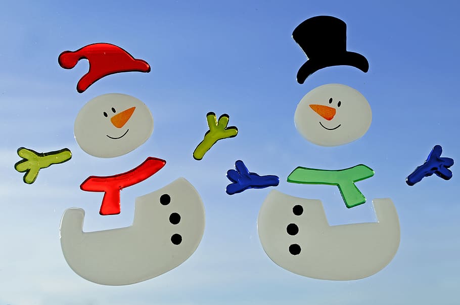 2つの雪だるまクリップアート, 雪だるま, 装飾, 色, クリスマス, 季節, 冬, 雪, 帽子, 子供