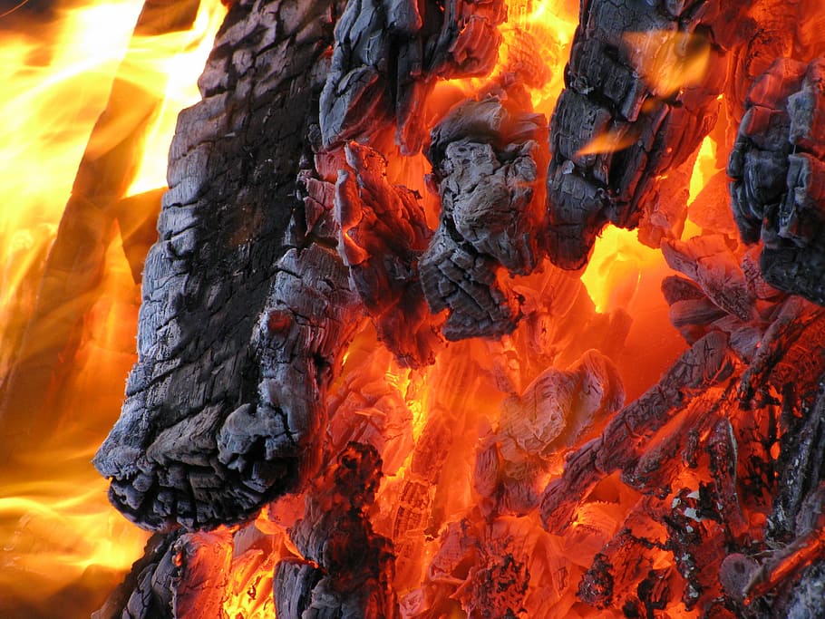 burning, charcoal, close-up photography, fire, flame, hot, burn, campfire, heat - temperature, orange color