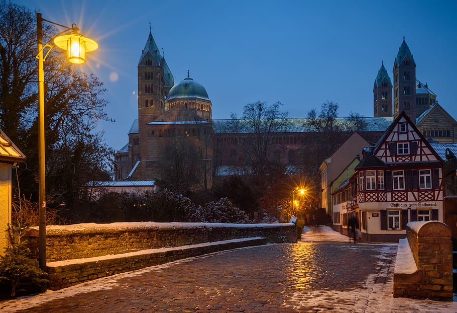 Speyer, Dom, Rhine, City, city of speyer, historically, kaiser dom, steeple, blue hour, night photograph