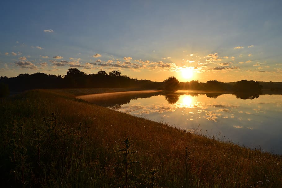エルベ川, 日の出, 洪水2012, 空, 夕焼け, 風景-自然, 静かな情景, 水, 自然の美しさ, 静けさ