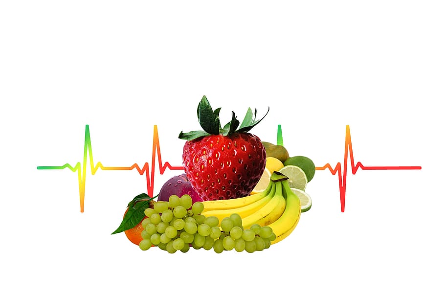 heart, health, pulse, strawberry, fruit, nutrition, vitamins, banana, grapes, apple