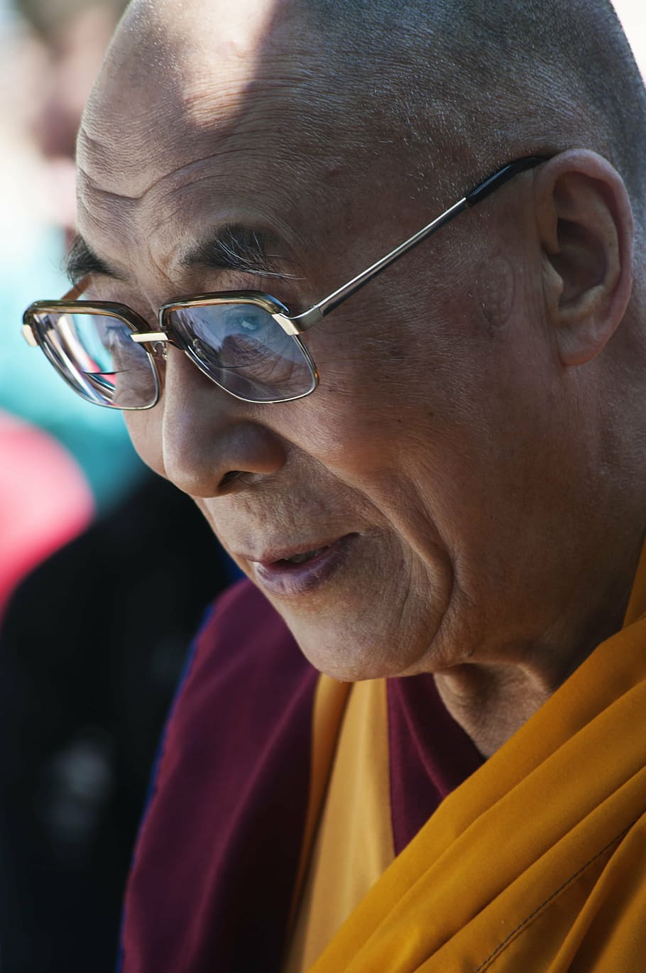 homem, vestindo, limpar, tonalidade, óculos, Dalai Lama, Tibete, budismo, religião, santo