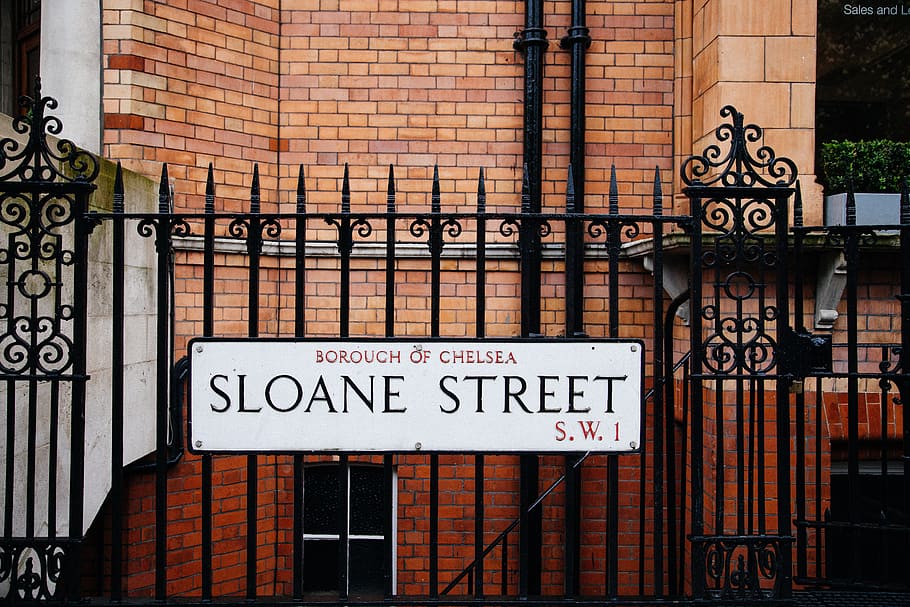sloane street poster, brown, concrete, building, chelsea, london, uk, europe, england, architecture