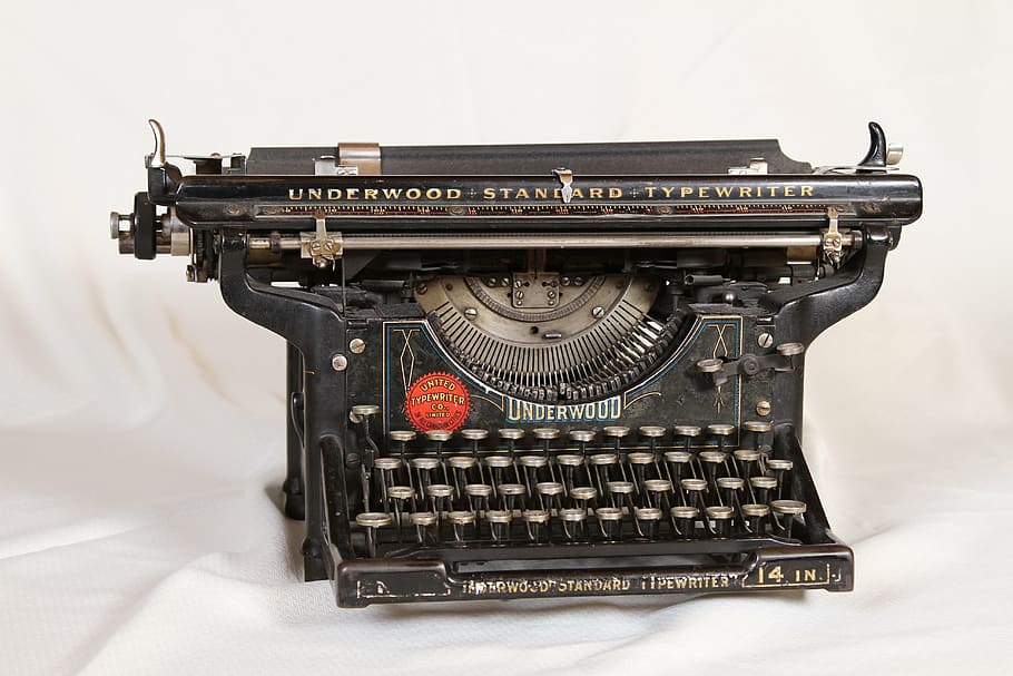 black, silver underwood, standard, typewriter, mechanical, old, keyboard, letter, key, machine