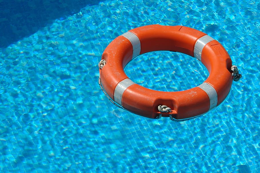 оранжевый, кольцо выживания, плавающий, плавание, бассейн, выживание, кольцо, спасатель, вода, безопасность