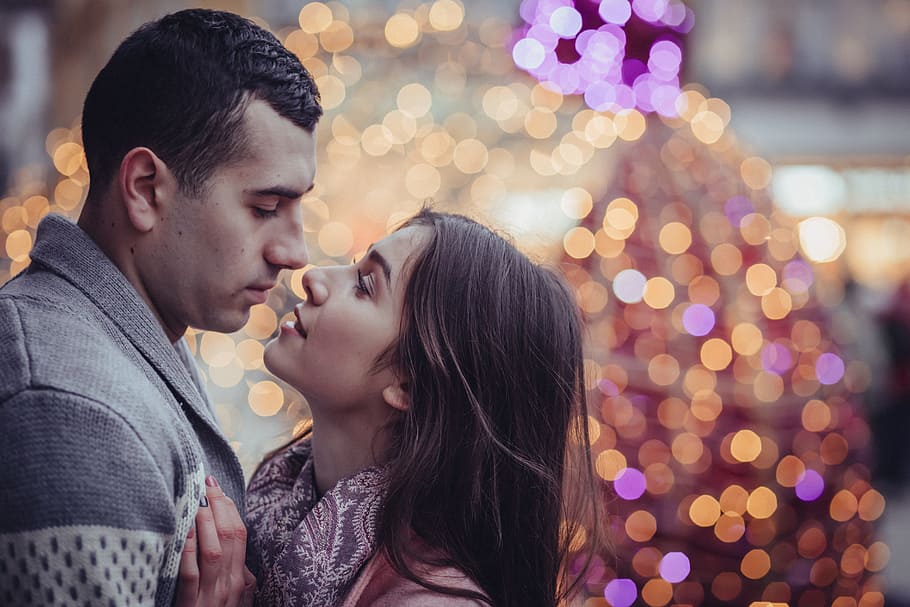selective, focus photo, coupe, kiss, people, man, woman, couple, love, intimate