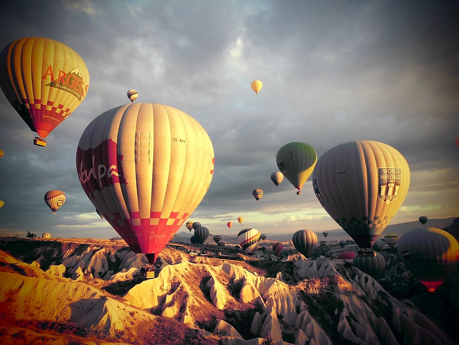 flying, hot, air balloons, daytime, turkey, kia cap-wave, beolryun, hot Air Balloon, heat - Temperature, adventure