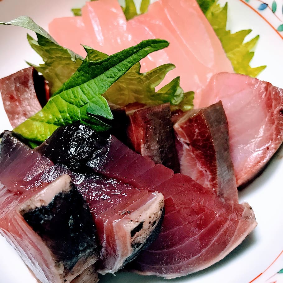 sashimi, bonito, japan food, seafood, food, food and drink, freshness, indoors, close-up, plate