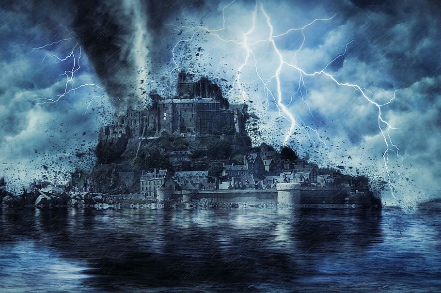 building, thunder, tornado, digital, wallpaper, storm, destruction, weather, france, normandy