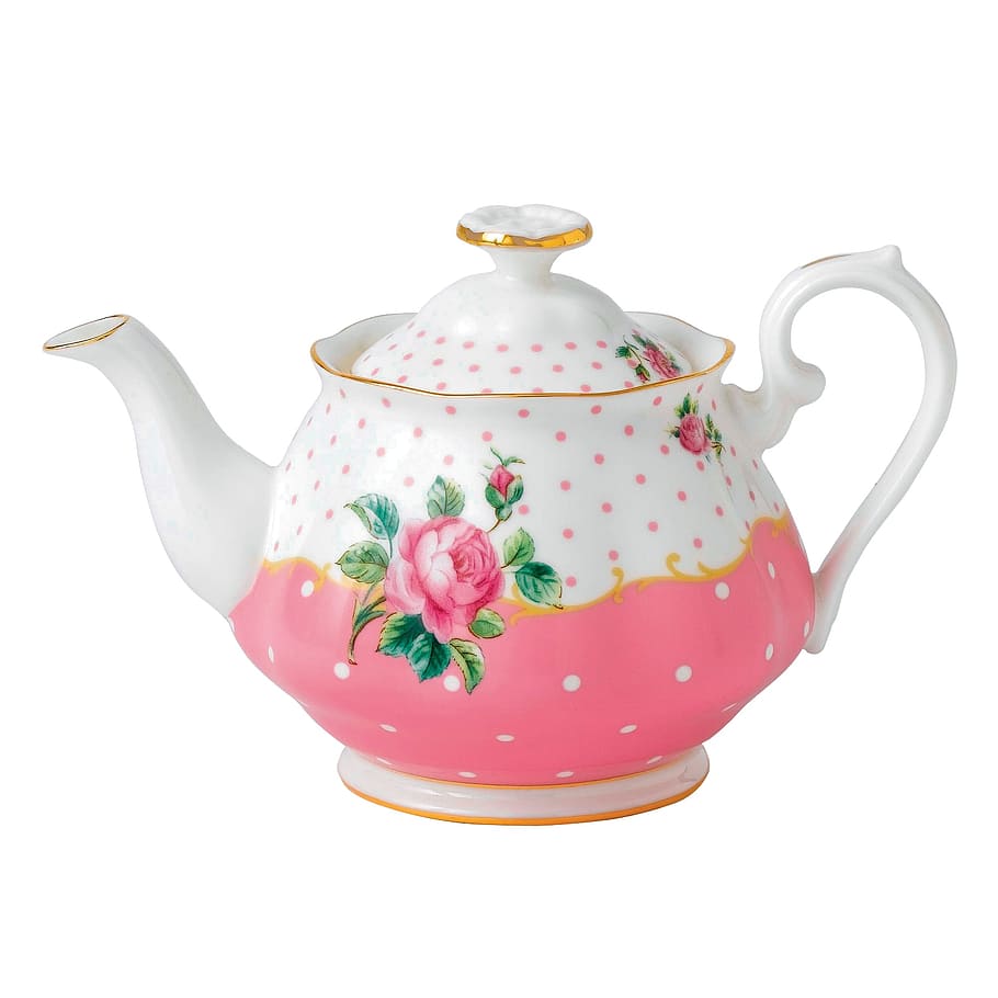 white, pink, green, floral, ceramic, teapot, pot, flagon, porcelain, container