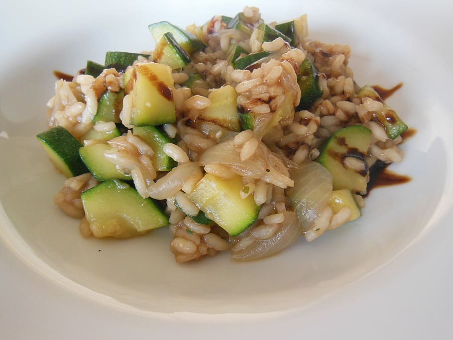rice, zucchini, vegetables, rice dish, food, food and drink, ready-to-eat, plate, freshness, wellbeing