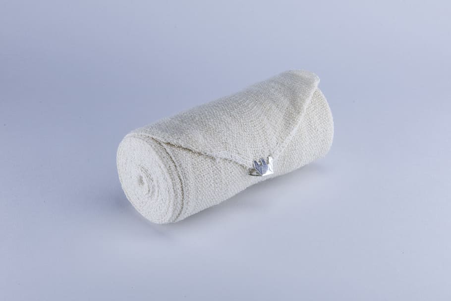 rolled, bandage, white, surface, gauze, treatment, medical, band-aid, studio shot, single object