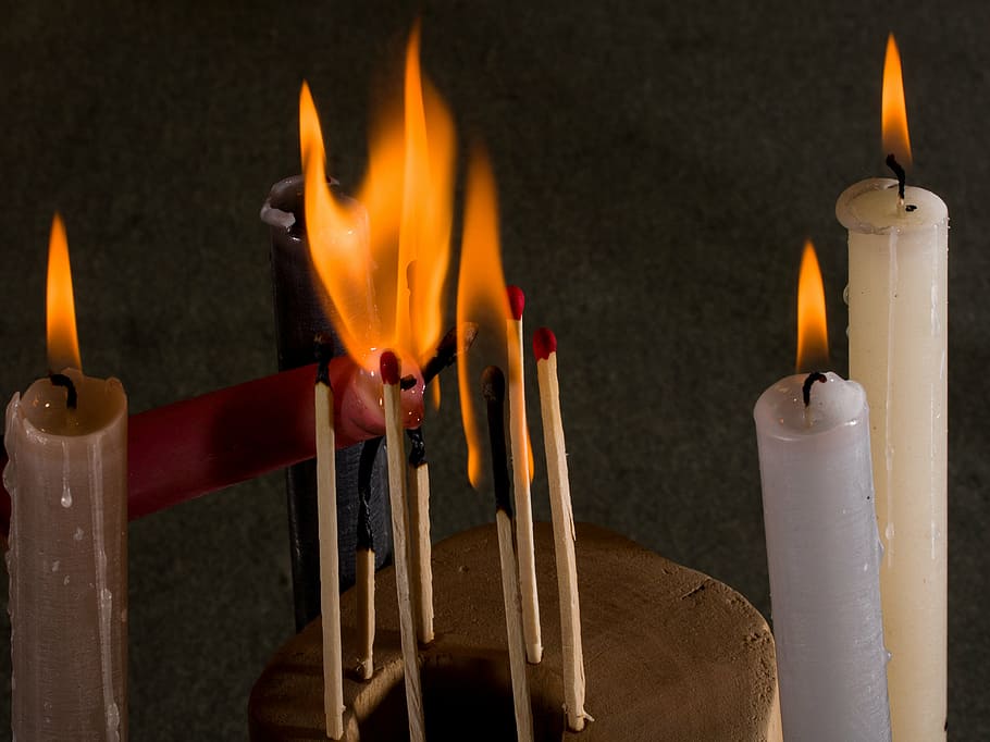 candles, matches, kindle, fire, flame, burning, fire - natural phenomenon, heat - temperature, candle, nature