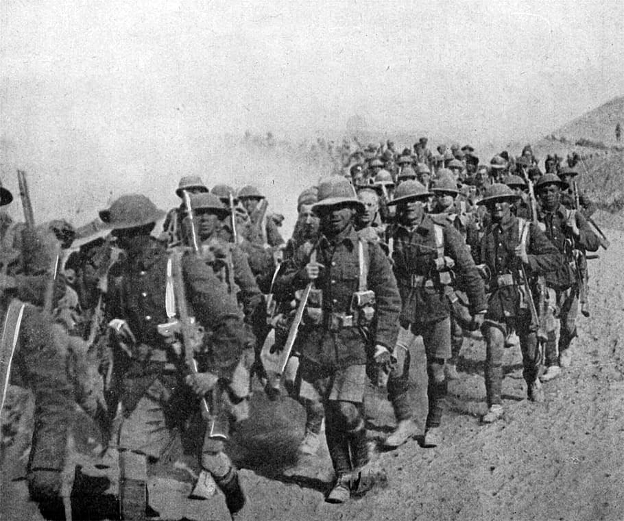british, troops, march, mesopotamian, campaign, world, war, British troops, on the march, Mesopotamian campaign